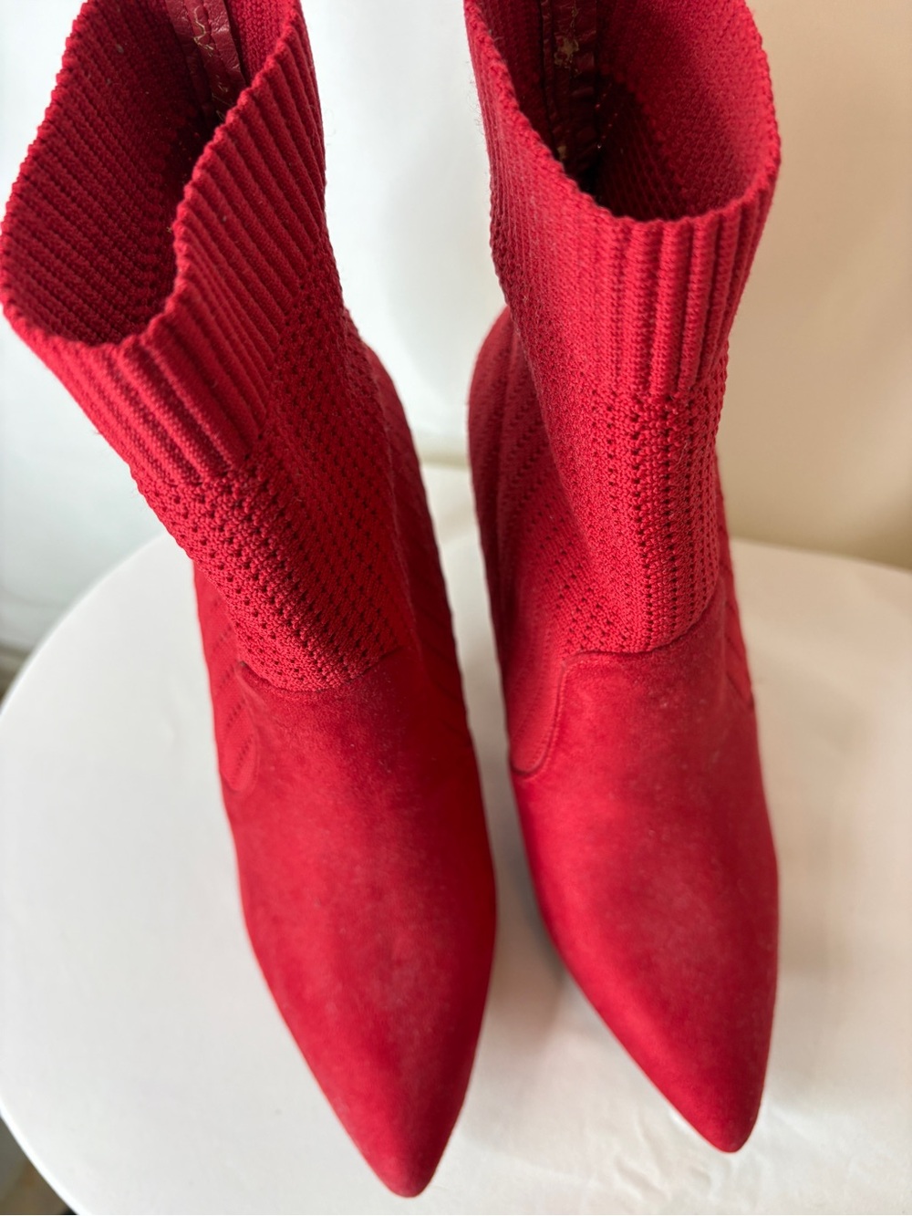 Catherine Malandrino Red Pointed Sock-Heel Boots